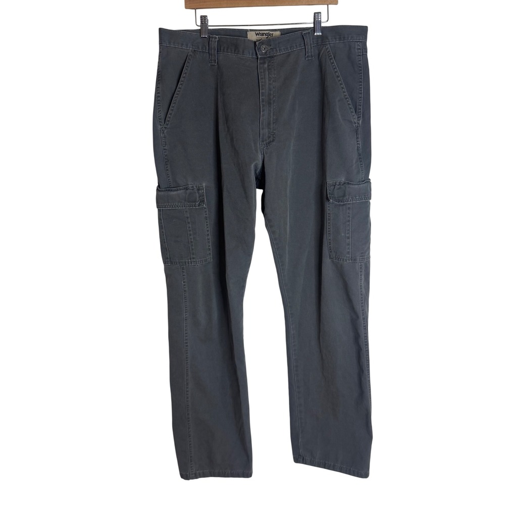Wrangler Authentics Mens Cargo Pants Relaxed Fit Cotton Twill Grey 38x34
